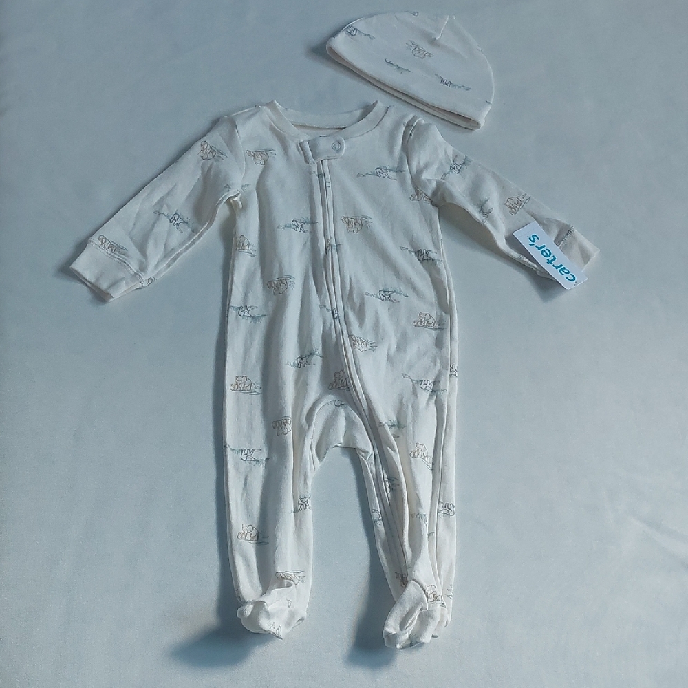 Carter's White Footie One Piece with Soft Cotton Comfort 9 months